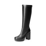 DREAM PAIRS Women's Platform Knee High Boots Chunky Block Heel Side Zipper Cute Gogo Boots, Black-pu, 6