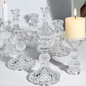 YBVABE Candlestick Holders Set, 12Pack 4" H Taper Candle Holders Bulk, YBVABE Clear Glass Candle Holders for Wedding, Festival, Party & Windowsill Decor, Dimond Pattern