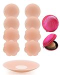 RIFNY Pasties Nipple Covers for Women, 4 Pairs Reusable Adhesive Round and Petals Gel Silicone Nippleless Pasties with Case,Travel Essentials Nude