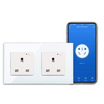 CNBINGO WiFi Double Socket, Smart Switched Socket with Indicator,Smart Life App Control,Timer,Wall Power Socket Work with Alexa, Google Assistant,White Glass Panel,Outlet AC 13Amp 240V