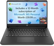 HP Laptop 14s-fq0004na, 14" Full HD Laptop, AMD Ryzen 3 3250U processor, 2,6 GHz, 4GB Ram, 128 GB SSD, Windows 11 in S Mode, Black, with Microsoft 365 Personal 12 Months Included