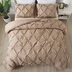 Andency California King Comforter Set Taupe (104x96Inch), Pinch Pleat Cal King Comforter Set 3 Pieces, Oversized King Pintuck Bed Comforter, Microfiber Down Alternative Comforter Bedding Set