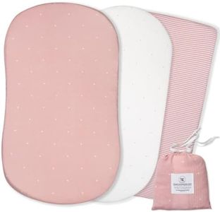 POPPI & MAX 100% Organic Bassinet Sheets for Baby Girl – Buttery Soft Jersey – Fits Halo, Snoo, Dream on Me Karley + Universal Shaped Standard Bassinets | 3 Pack, Pink Covers 16 x 32”