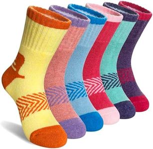 AMENLAN Kids Merino Wool Hiking Socks Boy Girls Winter Thick Boot Cushion Warm Thermal Crew Socks 6 Pairs (Colorful Stripes,4-7 Years)