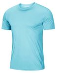 MAGCOMSEN Workout Shirts for Men Running Shirt Short Sleeve T-Shirt Dry Fit Moisture Wicking Summer Shirts Football Shirts Crew Neck Lake Blue