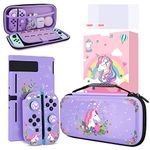 JYPS Unicorn Carry Case for Nintendo Switch with Hard Protective Cover, Purple Travel Carrying Switch Case Accessories Kit, Portable Protection Bundle Bag Compatible with Nintendo Switch for Girls