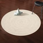 Hausattire Hand Woven Jute Braided Rug, 4’ Round – Off White, Reversible Boho Entry Area Rugs for Kitchen, Living Room I Farmhouse Decorative Floor Rug, 4 Feet Round