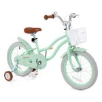 BABY JOY Kids Bike, 16 Inch Boys Girls Bike for 4-7 Years Old w/Training Wheels, Adjustable Seat, Removable Basket, Handbrake and Coaster Brake, Kids Bicycle (Mint Green)