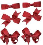 6 Clips (3 Pairs) School Bows Girls Small Hair Grosgrain Ribbon Hair Accessories Uniform (Burgundy)