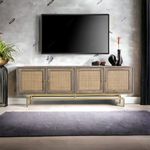 Kraft Bazaar Solid Wooden Atalanta TV Console | Entertainment Table | TV Cabinet | TV Stand (Natural Cane Rattan, Finish- Premium Dark Maple Brown)