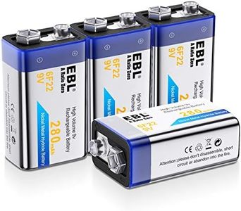 EBL 9V Rechargeable Batteries NiMH Everyday 280mAh 9V Battery for Smoke Alarm Detector, 4-Packs