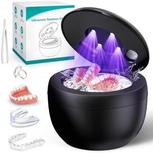 Upgraded Ultrasonic Retainer Cleaner Machine, 45kHz Ultrasonic Dentures Cleaner for Night Guards, Braces, Aligner, Toothbrush, Jewelry and More, 200ML Capacity, Black1