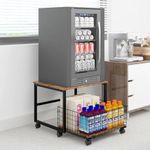 PUNCIA Mobile Mini Fridge Stand with Large Capacity Storage Portable Refrigerator Table with 4 Lockable Wheels Appliance Platform Table with Drawer Basket Rolling Fridge Cart for Home