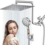 PinWin Dual Filtered Shower Head,Upgraded 10''Rain Shower Head with 12'' Z-Shaped Adjustable Extension Arm & 9-Setting High Pressure Handheld Shower Head Combo,Shower Head Filter for Hard Water,Chrome