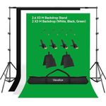 Vevelux 2.6 X 3 M / 8.5 X 9.8 FT Adjustable Backdrop Stand Kit with 2 x 3 M Backdrops (White, Black, Green), 8 Clamps & 2 Sandbag, Background Stand Support System for Portrait Product Video Shooting