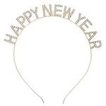 FRCOLOR Happy New Year Headband Rhinestone New Year Headband New Year Eve Hairband Hair Hoop New Year Hair Accessories New Year Eve Party Supplies Holiday Gifts,1pc (Gold)