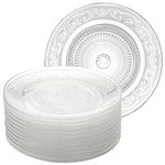 Frcctre 12 Pack Glass Salad Plates, 7 Inches Glass Dessert Plates Fruit Plates Appetizer Plates Snack Plates Glass Dinnerware Set with Beautiful Carved Pattern