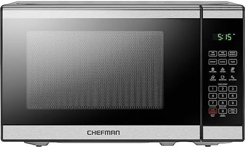 Chefman Countertop Microwave Oven 0.7 Cu. Ft. Digital Stainless Steel Microwave 700 Watts with 6 Auto Menus, 10 Power Levels, Eco Mode, Memory, Mute Function, Child Safety Lock, Easy Clean