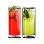 Strong Double Wall Glass Tumbler Set by Sun’s Tea | 16oz (450 ml) | for Beer/Cocktail/Lemonade/Iced Tea | Clear Insulated Glass Tumbler | Not Plastic - Set of 2