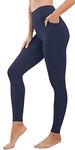 JOYSPELS Womens Gym Leggings with Pockets - High Waist Yoga Pants, Gym Workout Scrunch Bums Leggings for Women - Navy Blue - S
