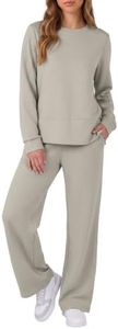 ANRABESS Women's 2 Piece Lounge Sets Casual Travel Outfits Wide Leg Tracksuit Sweatsuits Matching Set 2026 Fall Clothes Light Grey XX-Large