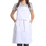 BIGHAS Adjustable Bib Apron with Pocket Extra Long Ties for Women Men, 13 Colors, Chef, Kitchen, Home, Restaurant, Cafe, Cooking, Baking, Gardening (White)