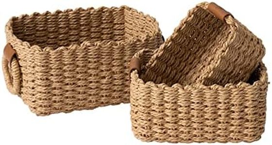 LA JOLIE MUSE Small Wicker Baskets for Organizing, Recycled Paper Rope Storage Basket Container Bins for Shelves Bathroom Cupboards Drawer, Decorative Square Basket Organizer Set of 3