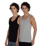 DAMENSCH Men's Neo-Skin Anti-Microbial Slub Anti-Odour-Bamboo Rayon Fabric Round Neck Vest - Pack of 2 (Natural Black, Crisp Grey, Large)