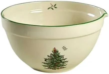 Spode Christmas Tree Mixing Bowl with Spout, 2-Quart Batter Bowl with Pour Spout, Measures 9-Inches, Holiday Serving Dishes, Dishwasher and Microwave Safe