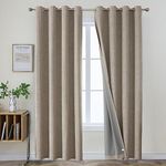 Joydeco 100% Blackout Linen Curtains 95 Inches Long 2 Panels, Thermal Insulated Burlap Curtain & Drapes, Grommet Room Darkening Textured Curtains for Bedroom Living Room (42x95 inch,Linen)