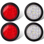 4Pcs 4 Inch Round LED Tail Lights - 4 Inch Round Trailer Led Stop Turn Brake Tail Backup Reverse Fog Lights 12 LED Rubber Grommets and 3 Prong Wire Pigtails Included for Trucks RV (2 RED+2 WHITE)