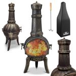 GARDEBRUK® Chiminea Cast Iron Patio Stove | La Hacienda Mexican Log Burner | Includes Poker | Outdoor Garden Fire Pit | Terrace Fireplace | Wood Burning | Brazier Heater 28kg 112cm Black