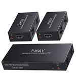 PW-HTS0102(POC) HDMI Splitter Extender 1X2 Port Over Cat5e/Cat6 Ethernet Cable No delay Up to 50m/165ft and Resolution Up to 1080P@60Hz(1 In 2 Out)