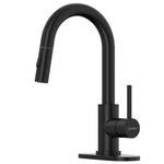 DAYONE Matte Black Bar Sink Faucet for Kitchen Faucet with Pull Down Sprayer, Modern Single Handle Stainless Steel RV Sink Faucet with Deck Plate