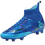 VTASQ Boys' Football Boots Kids Girls Turf High Top Spikes Non-Slip Junior Soccer Shoes Sports Shoes Soccer Athletics Training Shoes Outdoor Sneakers for Unisex Blue 2.5UK