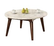 Acme Furniture Round Marble Coffee Table, 36" L x 36" W x 18" H, White and Walnut