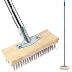 65Inch Stainless Steel Wire Broom with Long Handle, Stiff Metal Bristle Brush Deck Scrub Brush 4 Section Detachable Pole, Outdoor Floor Scrub Brush Wire Deck Brush for Cleaning Moss Algae Weed