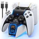 PS5 Controller Charger Compatible with Playstation 5 Edge & Dual Controller, Tokluck PS5 Charging Dock with Charging Cable, PS5 Charger with LED Indicators, White