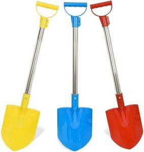Greeily Beach Shovel Long Handle, 28" Sand Shovels for Beach Plastic Shovels for Oceanside Travel Digging Sand 3 Pack Stainless Steel Tube Comfort Grip Blue Yellow Red (Traditional Handle)