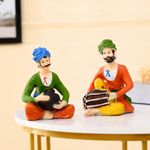 amazon basics Resin Rajasthani Traditional Musical Singer | Decorative Showpiece for Home Decor (Pack of 2, Multicolor)