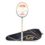 Li-Ning Air Force 80 Lite Carbon Fibre Strung Badminton Racket with Full Racket Cover (Navy/Orange) | For Intermediate Players | 80 grams | Maximum String Tension - 30lbs