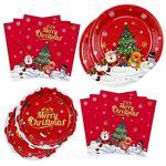 Christmas Party Decorations - Including Merry Christmas Paper Plates, Snowman Napkins, Christmas Dinnerware Set for Xmas Winter Holiday Christmas Party Supplies, Serves 20 Guests