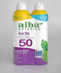 Alba Botanica Kids Sunscreen Spray for Face and Body, Tropical Fruit, Broad Spectrum SPF 50, Water Resistant, 5 fl. oz. Bottle (Pack of 2)