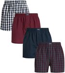 IZOD Men's Underwear - Classic Woven Boxers (4 Pack), Grey Plaid/Blue/Red, S