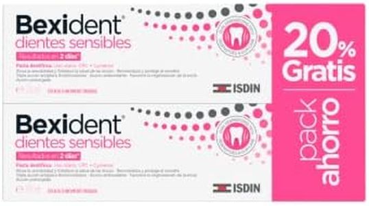 ISDIN Bexident Dientes Sensibles Pasta dentífrica con CPC + Cymenol, Alivia la sensibilidad dental en 2 días, Uso diario, Pack ahorro 20% Gratis, 2 x 75ml