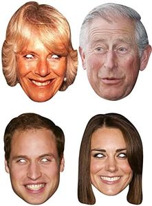 SHATCHI 4 Pack Royal Family King Charles III Queen Consort Camilla Kate William King’s Coronation Supplies Celebrities Face Mask Hen and Stag Parties Fancy Dress