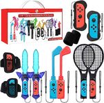 Aedcbaide 12 in 1 Switch Sports Accessories Kit for Nintendo Switch, Family Sports Game Kit Somatosensory Set for Joycon Mario with Controller Grips Tennis Rackets Golf Clubs Wrist Leg Straps