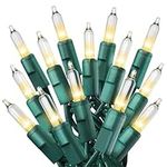 PREXTEX Christmas Lights (10 Feet, 50 Lights) - Clear White Easter & Christmas Tree Lights with Green Wire - Indoor/Outdoor String Lights - Warm White Twinkle Lights