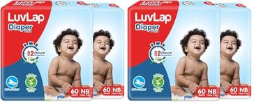 LuvLap Pant Style Baby Diapers, Newborn (NB) For babies of upto 5kg, 120 Count (60x 2) with Aloe Vera Lotion for rash protection, with upto 12hr protection, Diapers (60 Count, Pack of 6)