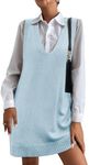 HOTOUCH Womens Sweater Dresses 2024 Sweater Knit Vest Dress with Pockets Chunky Sweater Vest Loose Fit A Line, Light Blue XL